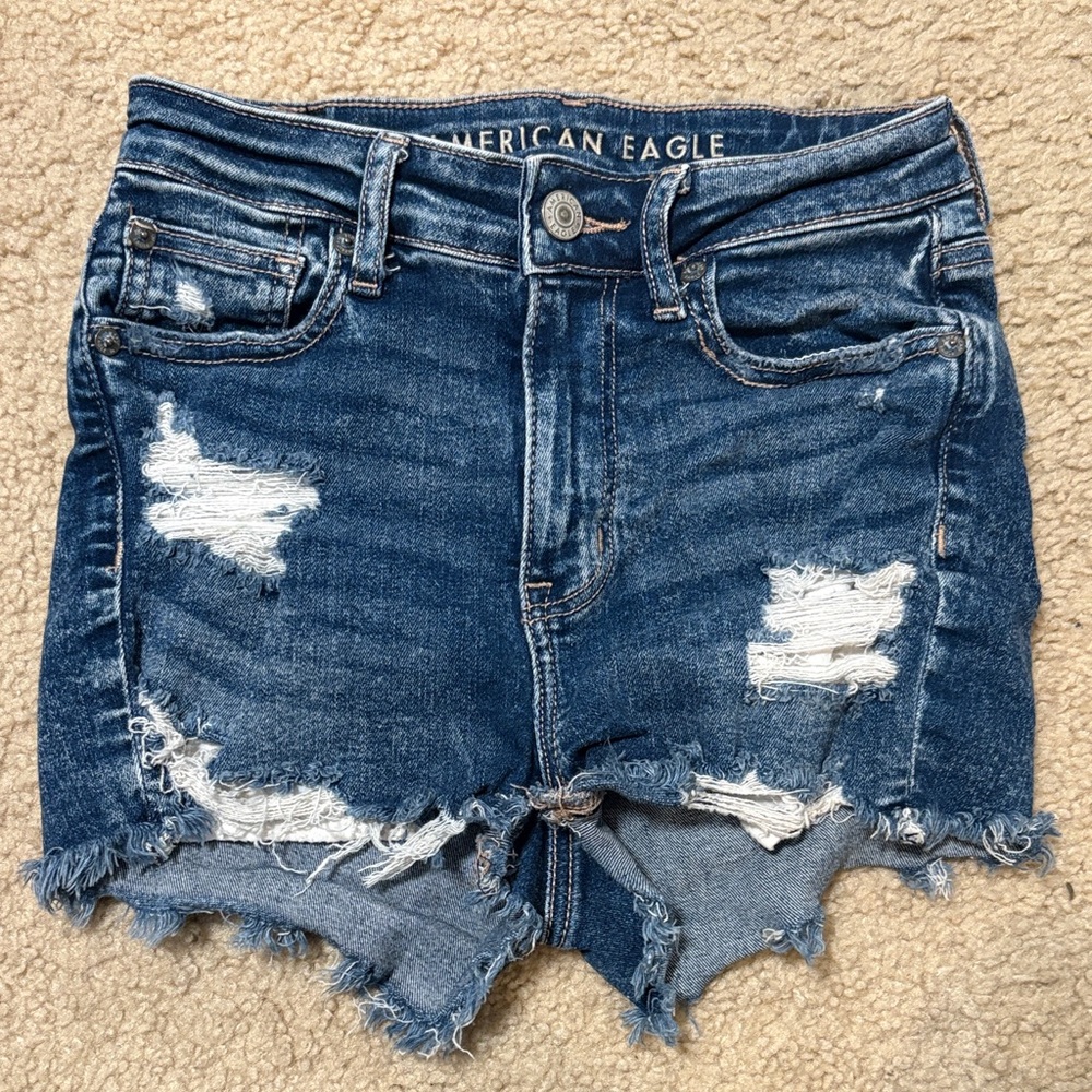 American Eagle Outfitters Ripped Indigo Jean Shorts